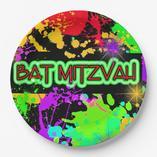 Paper Plates Bat Mitzvah Bright Neon Paint (Front)
