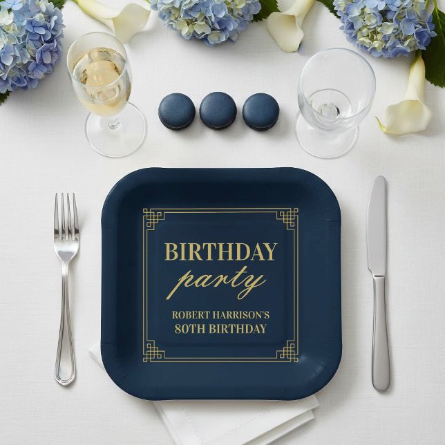 Paper Plates Birthday Party Navy & Gold 80th (SEE FULL SUITE AT BOTTOM)