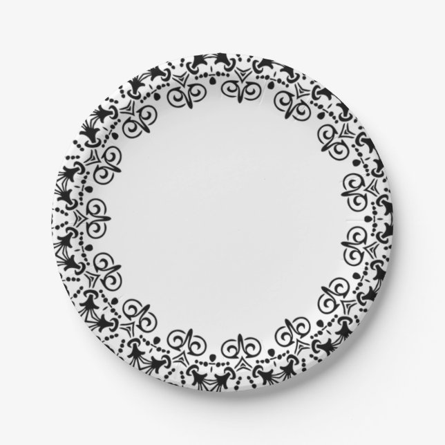 Paper Plates, Black Floral Paper Plate (Front)