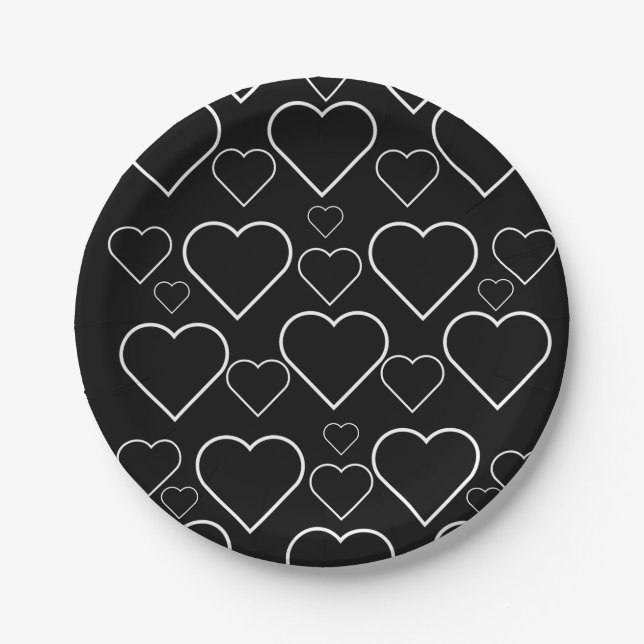 Paper Plates, Black & White Hearts Paper Plate (Front)