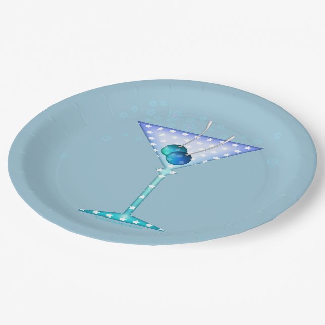 PAPER PLATES, BLUE MARTINI DESIGN PLATE (Angled)