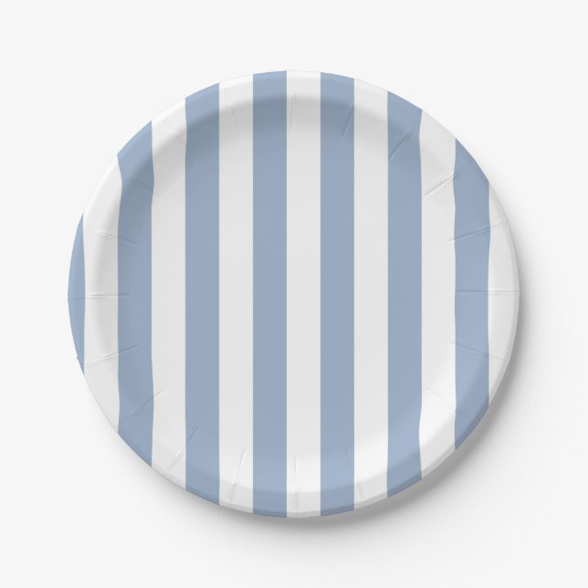 Paper Plates, Blue & White Stripe Birthday Paper Plate (Front)