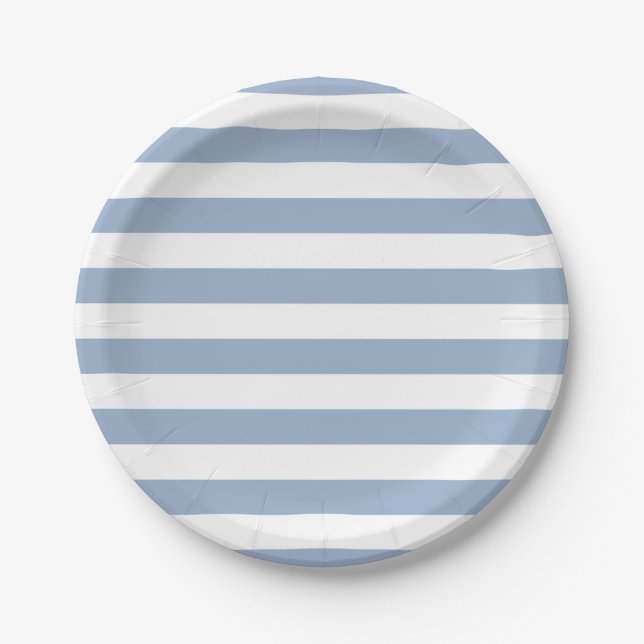 Paper Plates, Blue & White Stripe Birthday Paper Plate (Front)