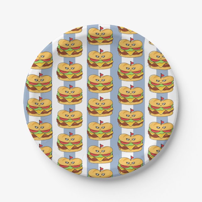 Paper Plates, Blue & White Stripe Chicken Sandwich Paper Plate (Front)