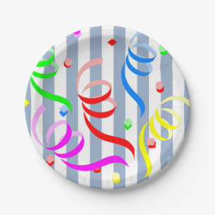 Paper Plates, Blue & White Stripe Confetti Plate