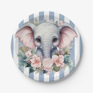 Paper Plates, Blue & White Stripe Elephant Plate