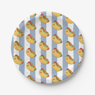 Paper Plates, Blue & White Stripe Hotdogs Plate