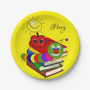 Paper Plates, Bookworm Apple Yellow Sun Paper Plate