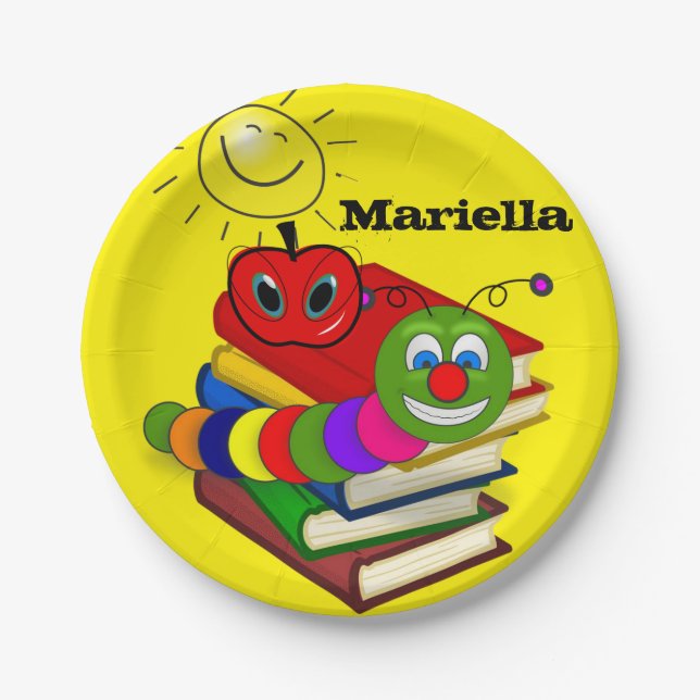 Paper Plates, Bookworm Books Apple Sun Reading Plate (Front)