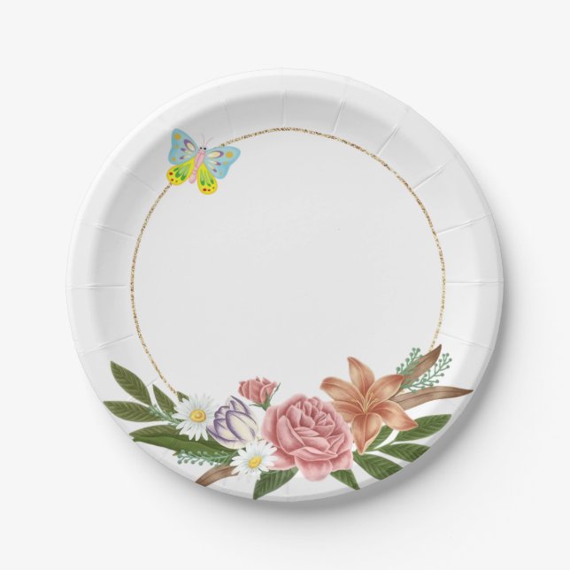 Paper Plates, Butterfly Floral Flowers Plate (Front)
