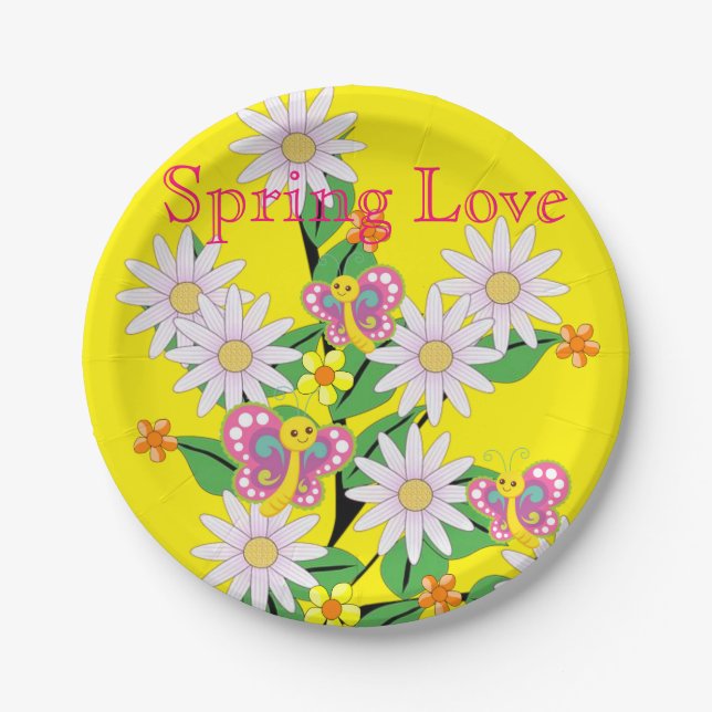 Paper Plates, Butterfly Floral Yellow Spring Love Paper Plate (Front)