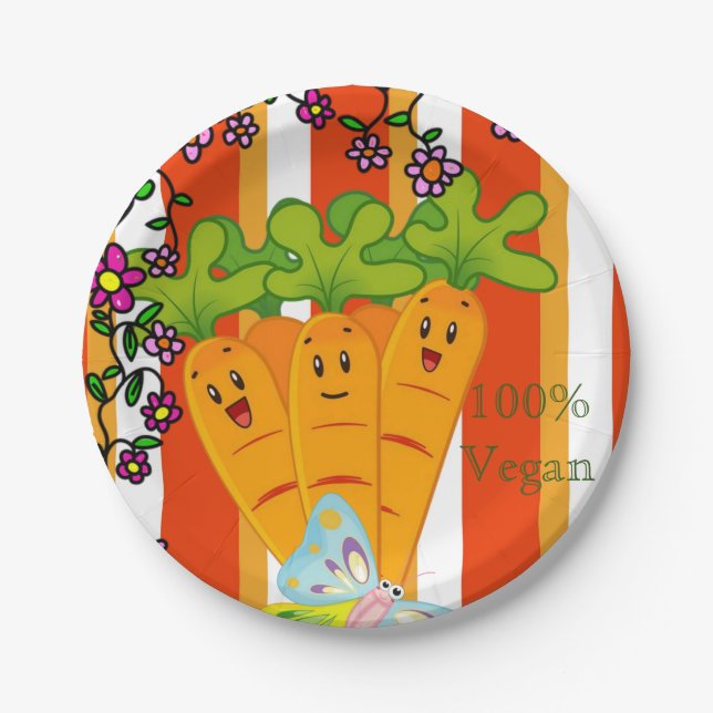 Paper Plates, Carrots Orange Stripe 100% Vegan Paper Plate (Front)
