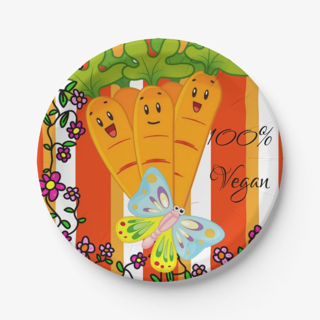 Paper Plates, Carrots Orange Stripe 100% Vegan Paper Plate (Front)