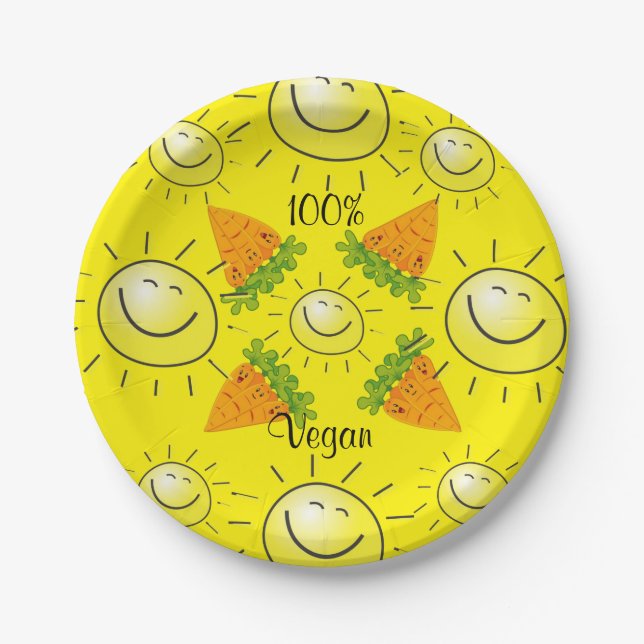 Paper Plates, Carrots Sun 100% Vegan Yellow Plate (Front)