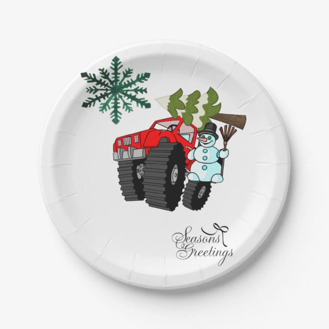 Paper Plates, Christmas Snowman Seasons Greetings Paper Plate (Front)