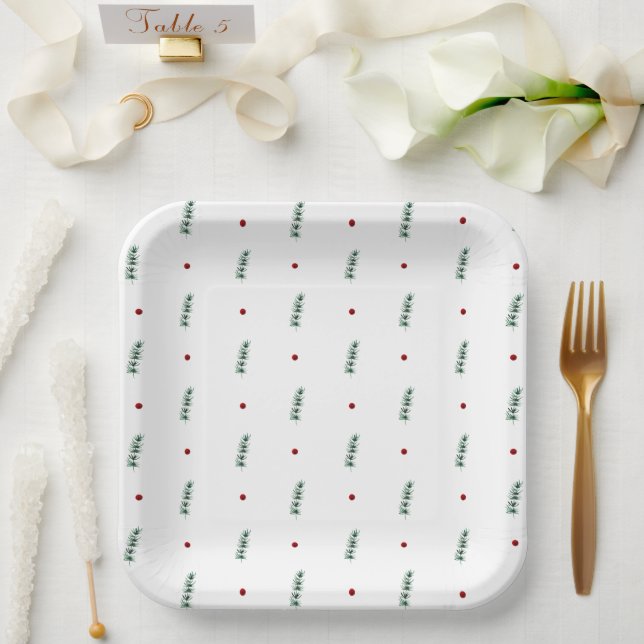Paper Plates - Christmas Winter Floral Pattern (Wedding)