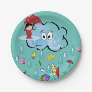 Paper Plates, Clouds Penguin Red Umbrella Plate