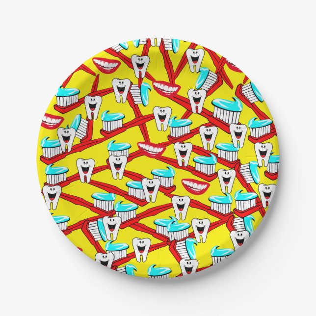 Paper Plates, Dentist Toothbrush Toothpaste Teeth Paper Plate (Front)