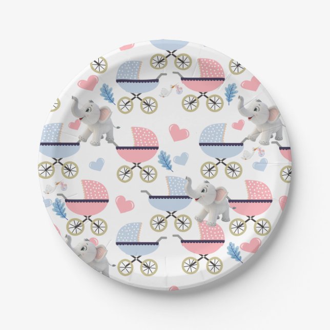 Paper Plates, Elephant Baby Strollers Stork Plate (Front)