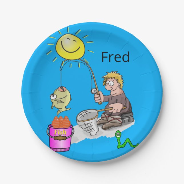 Paper Plates, Fisherman Fish Sun Blue Paper Plate (Front)