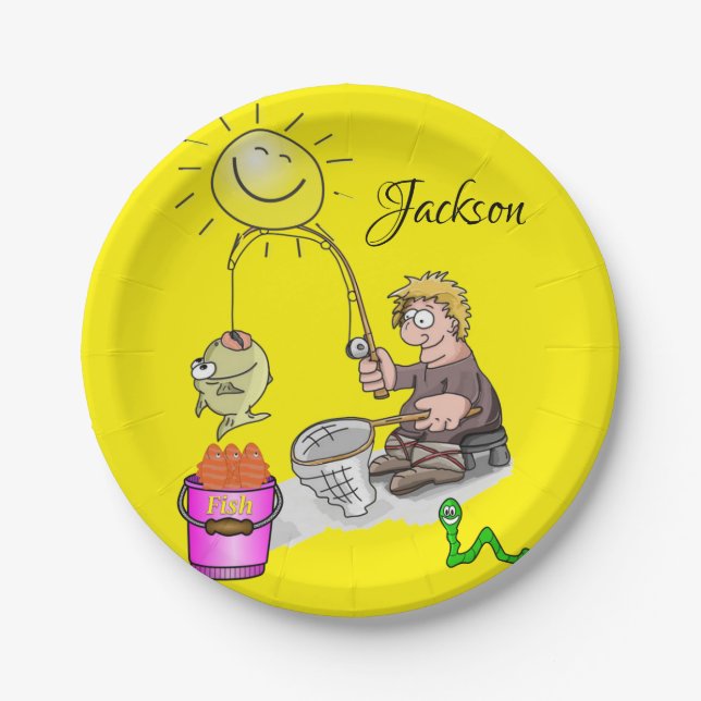 Paper Plates, Fisherman Sun Fish Yellow Paper Plate (Front)