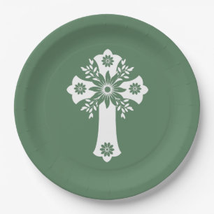 Paper Plates Floral Cross Fern Green
