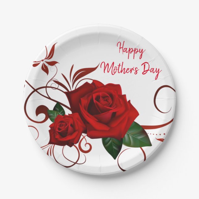Paper Plates Floral Red Rose (Front)