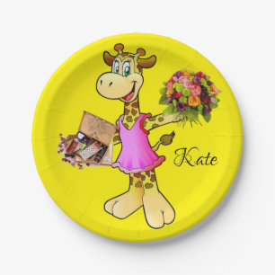Paper Plates, Giraffe Floral Chocolate Yellow Paper Plate