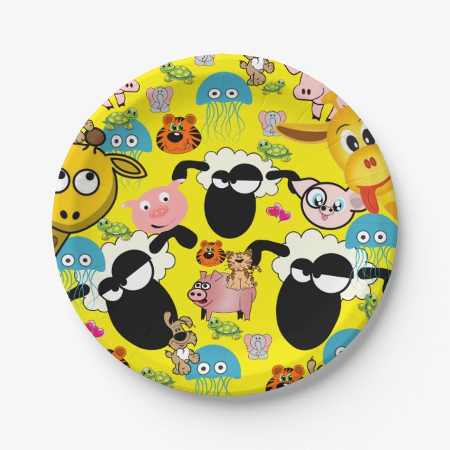 Paper Plates, Giraffe Pigs Elephant Cats Dogs Paper Plate (Front)
