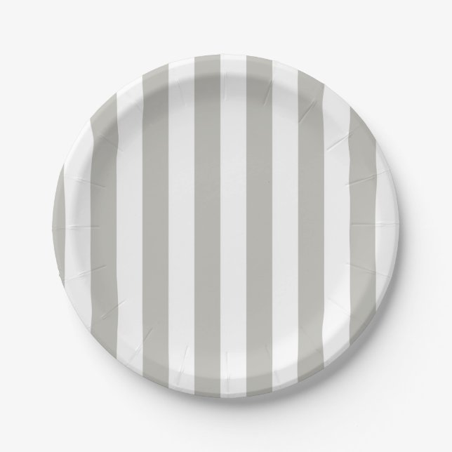 Paper Plates, Grey & White Stripe  Paper Plate (Front)