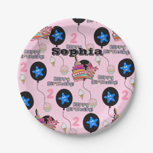 Paper Plates, Happy 2nd Birthday #2 Balloons Pink Paper Plate