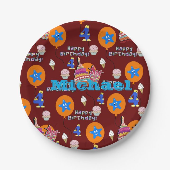 Paper Plates, Happy 4th Birthday #4 Balloons Paper Plate (Front)
