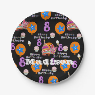 Paper Plates, Happy 8th Birthday #8 Balloons Paper Plate