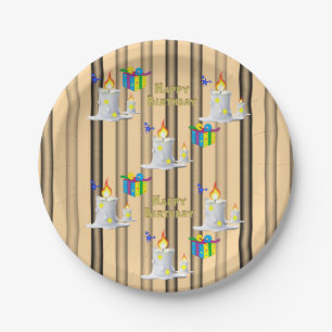 Paper Plates, Happy Birthday Candles Stripe Paper Plate
