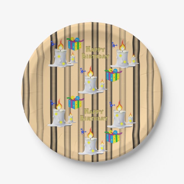 Paper Plates, Happy Birthday Candles Stripe Paper Plate (Front)