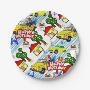 Paper Plates, Happy Birthday Cars Boys Plate