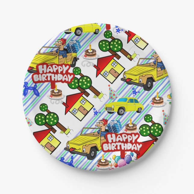 Paper Plates, Happy Birthday Cars Boys Plate (Front)