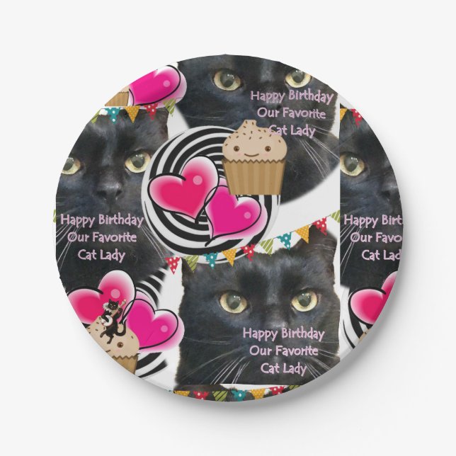 Paper Plates, Happy Birthday Cat Lady Paper Plates (Front)