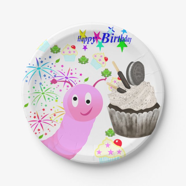 Paper Plates, Happy Birthday Chocolate Cupcake  Paper Plate (Front)