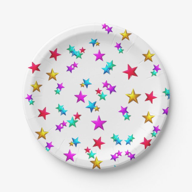 Paper Plates, Happy Birthday Colourful Stars Paper Plate (Front)