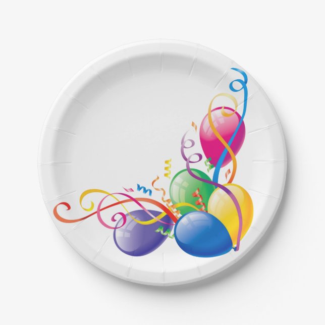 Paper Plates, Happy Birthday Confetti Balloons Paper Plate (Front)