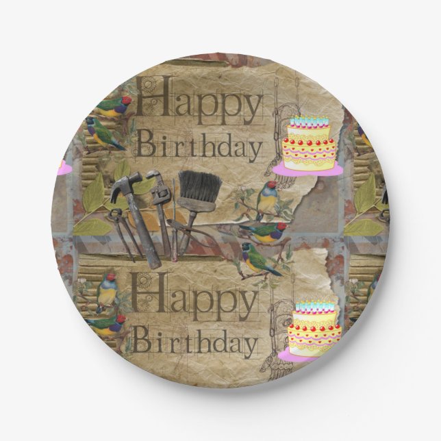 Paper Plates, Happy Birthday Construction Tools Paper Plate (Front)