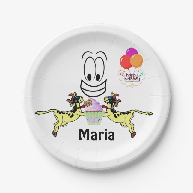 Paper Plates, Happy Birthday Cow Cupcake Paper Plate (Front)