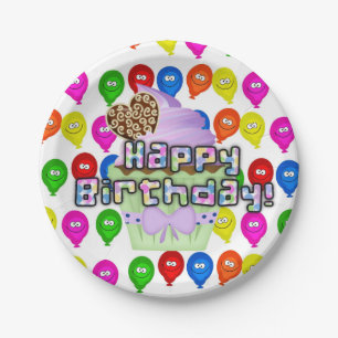 Paper Plates, Happy Birthday Cupcake Balloons Plate