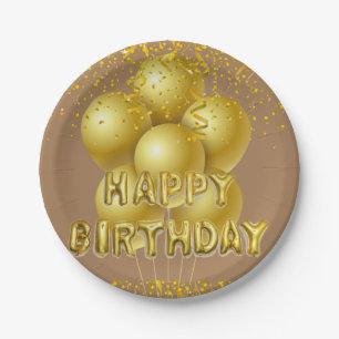 Paper Plates, Happy Birthday Gold Balloons Plate