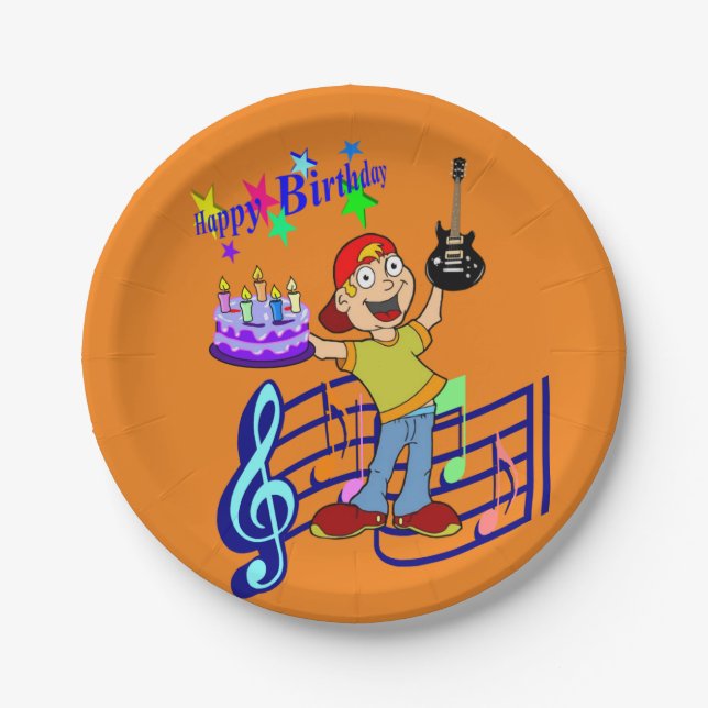 Paper Plates, Happy Birthday Guitar Rock Music Paper Plate (Front)