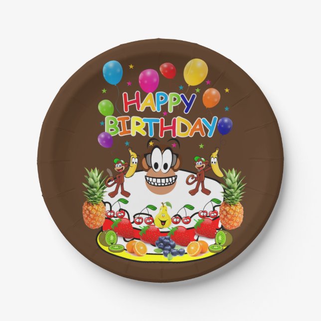 Paper Plates, Happy Birthday Monkeys Plate (Front)