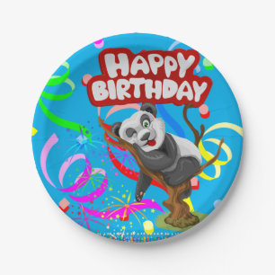 Paper Plates, Happy Birthday Panda Bear Candles Paper Plate