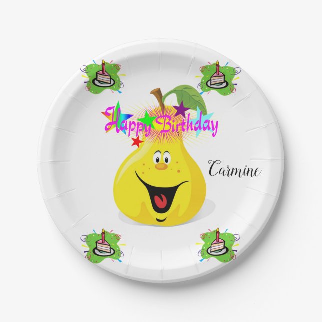 Paper Plates, Happy Birthday Pear Cake Paper Plate (Front)