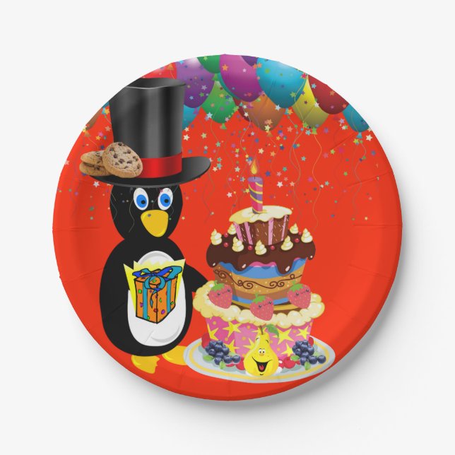 Paper Plates, Happy Birthday Penguin Plate (Front)